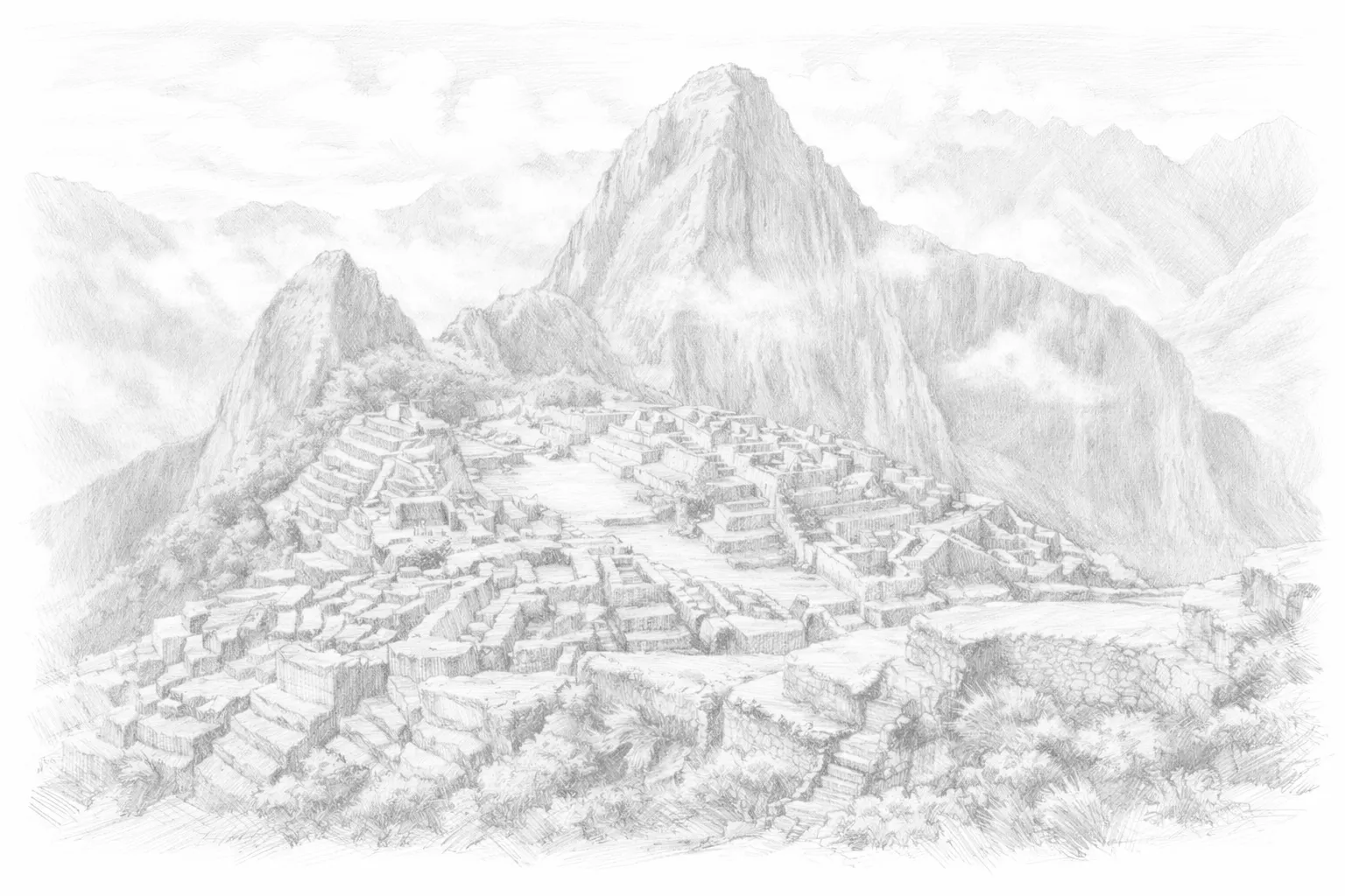 Imagen de Machu Picchu en estilo dibujo